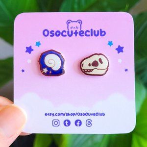 Handmade t-Rex skull and fossil earrings